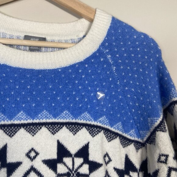 Aerie Women's Fair Isle Nordic Print Tunic Sweater Blue Ivory Snowflake Size L - Picture 2 of 8